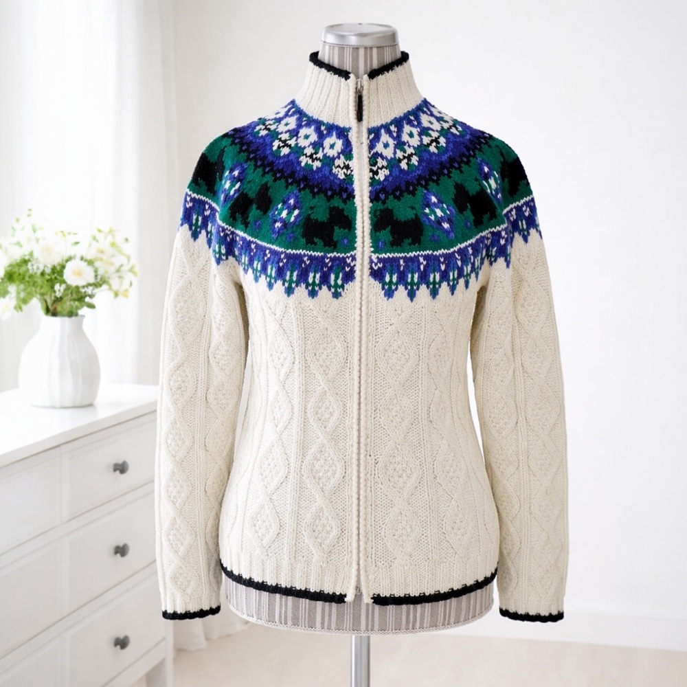 Vintage EAGLE’S EYE Nordic Cardigan Sweater Fair Isle Ski Cable Knit Sz Medium